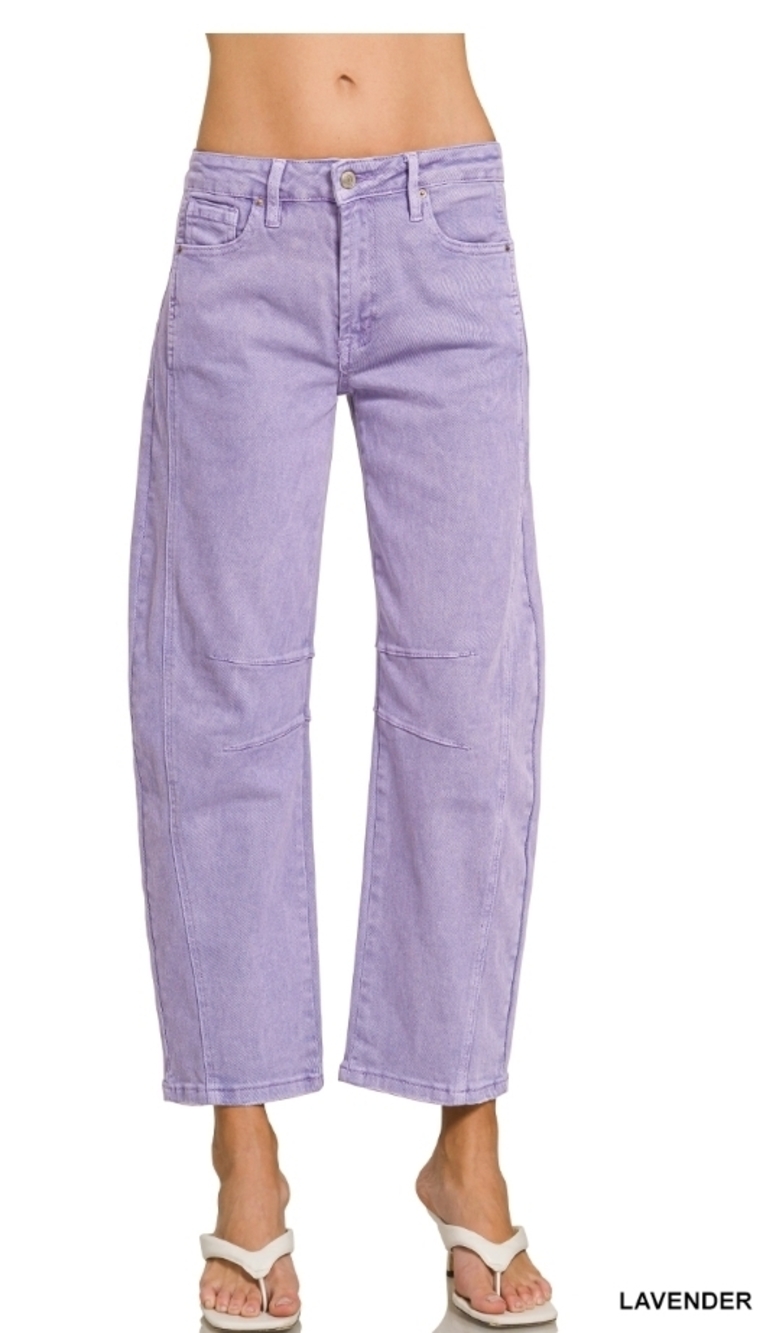 Z3 Lavender | Zenana Barrel-Leg Color Denim Pants | Sizes S-XL